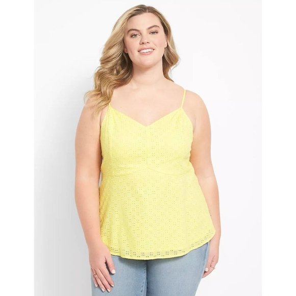 Lane Bryant Tank Top Size 22 Yellow Classic V-Neck Babydoll Eyelet Cami NWT - Picture 1 of 15